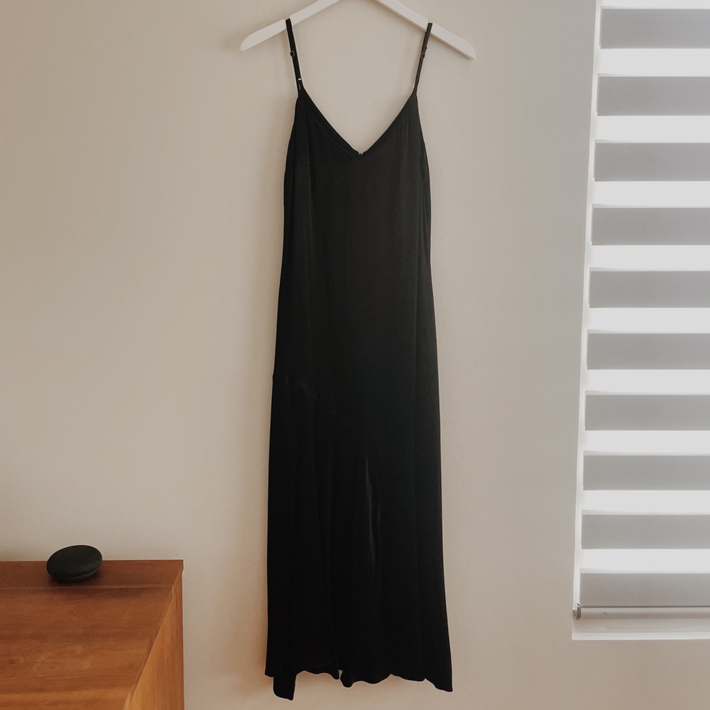 Zara Satin Long Black Slip Dress